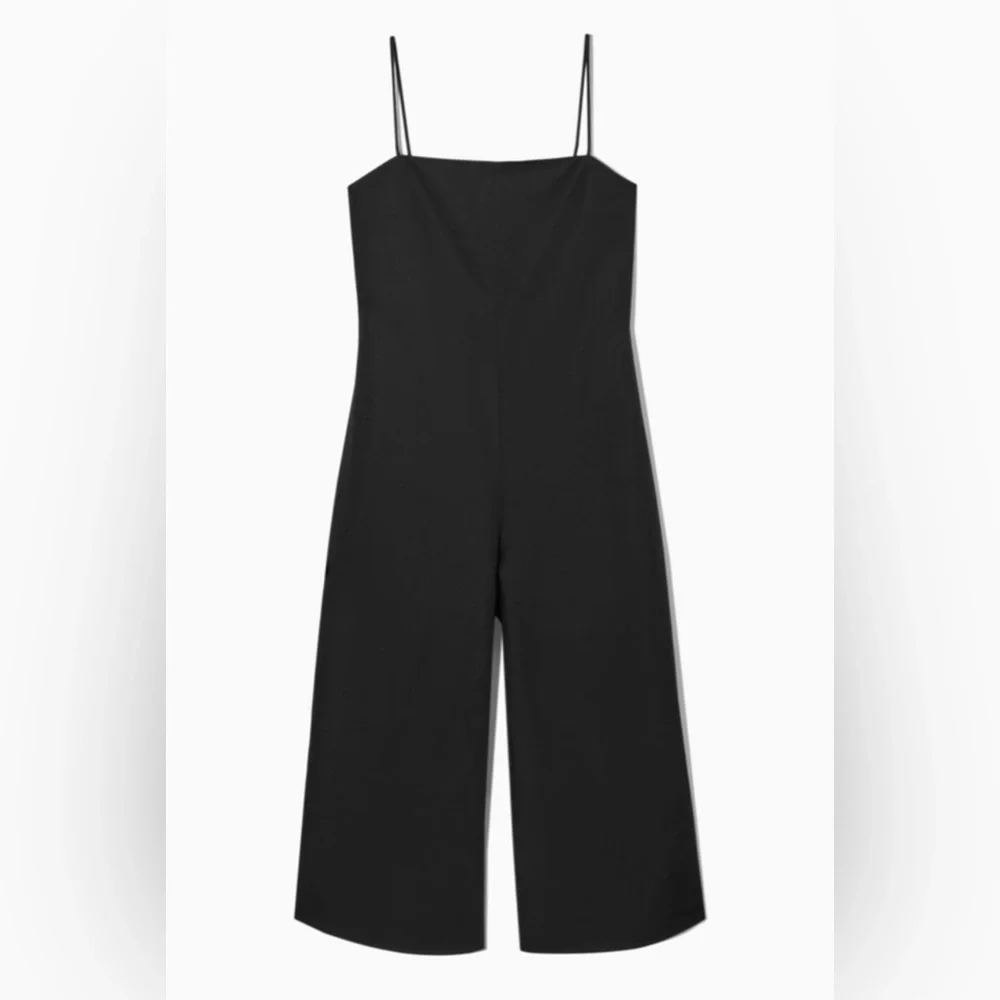 NWT COS Women’s Jumpsuit Size 2 US Sleeveless Cropped Wide Leg Black Linen Blend